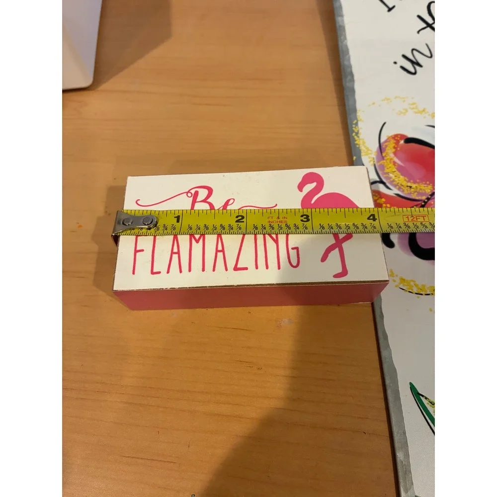 Flamingo Home Decor Set Metal Wall Art & Wood Block Signs 3 Piece Tropical Lot